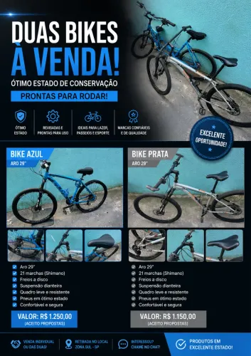2 Bikes Aro 29 Seminovas | Freio a Disco | Oportunidade