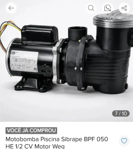 Motobomba 1/2cv Sibrape motor Weg zero