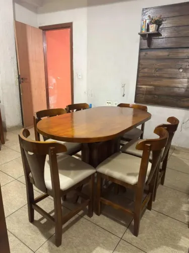 Mesa oval 1,50x80 com 6 cadeiras encosto anatômico acento estofado 