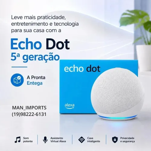 ECHO DOT "BRANCO" (5ª Geração): Smart Speaker com ALEXA. Novo/Original/Lacrado na Caixa<br>