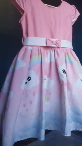 Vestido Infantil Temático Chuva De Amor Laço Ajustável Veste 1 ano