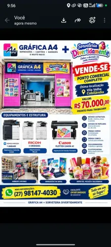 OPORTUNIDADE DE NEGÓCIO DE R$: 5.000 MÊS. SORVETERIA E GRÁFICA