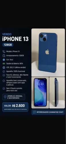 ? VENDO: iPhone 13 Azul 128GB - Impecável!