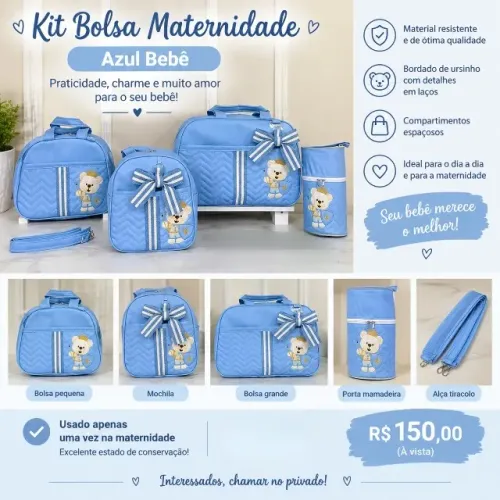 Kit 4 Bolsas Maternidade Azul Bebê Menino