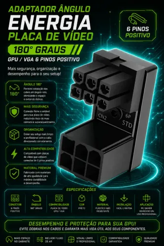 Adaptador TEUCER Ângulo Energia Placa De Video 180 Graus Gpu Vga 6 Pinos Positivo