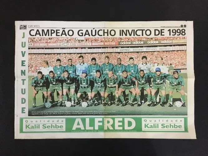 Pôster Esporte Clube Juventude Campeão Invicto Campeonato Gaúcho 1998 Jornal Pioneiro