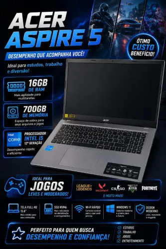 Notebook acer aspire 5 processador i5 12ª 16GB ram