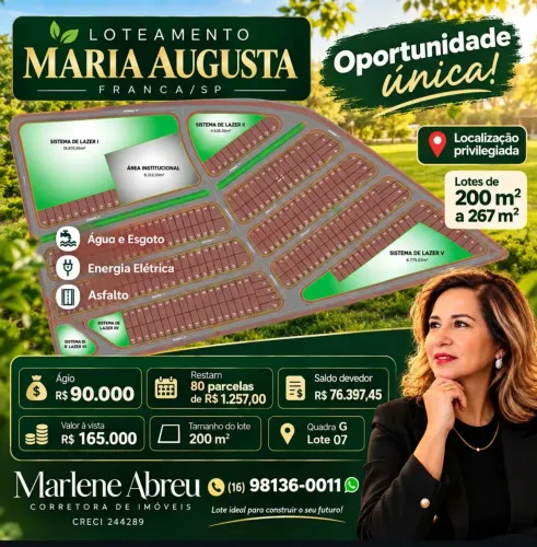TERRENO 200M² NO LOTEAMENTO MARIA AUGUSTA LIBERADO PARA CONSTRUIR TOPROGRAFIA PLANO FRANC