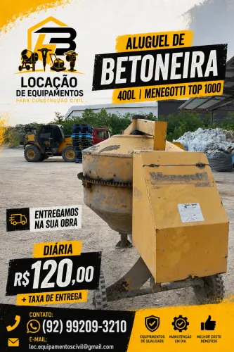 Aluguel de betoneira 400 litros 