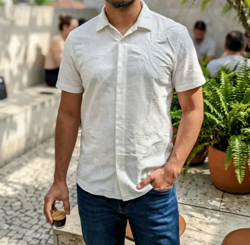 Camisa Masculina GPRIME Manga Curta Branca - Tam G (NOVA)