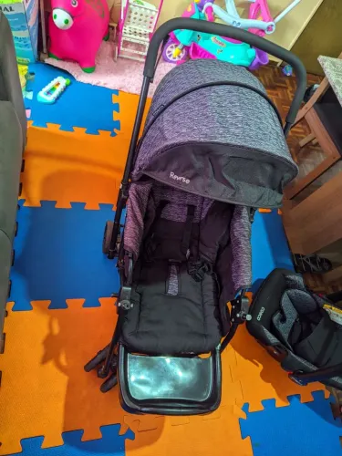 Carrinho de bebê Cosco Kids, Travel System Reverse, Preto Rajado