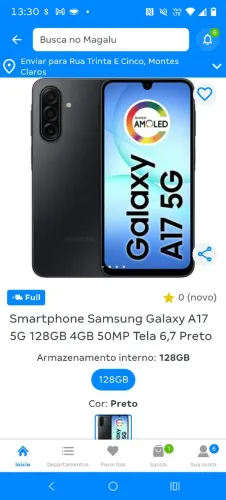 Smartphone Samsung Galaxy A17 5g 128 gb preto novo e lacrado 