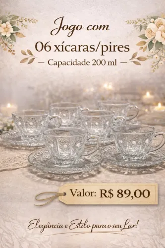 Xícaras - Jogo com 06 unidades com pires 