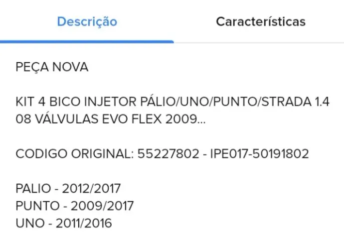 Bico injetor motor 1.4 8 válvulas Punto, Strada, uno.