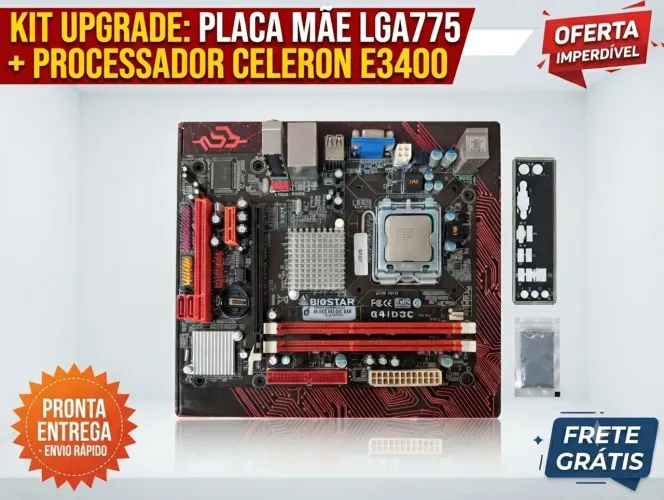 KIT UPGRADE PLACA MAE BIOSTAR LGA 775 + PROCESSADOR CELERON E3400 + ESPELHO