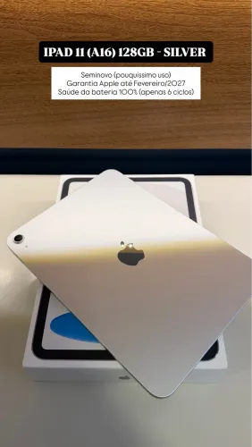 iPad 11 (A16) 128GB Silver, (pouco uso), Garantia Apple até Fevereiro/2027