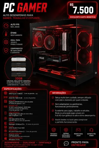 PC GAMER RYZEN 5 5600X + RX 7600 ASUS ( 3 ANOS DE GARANTIA)