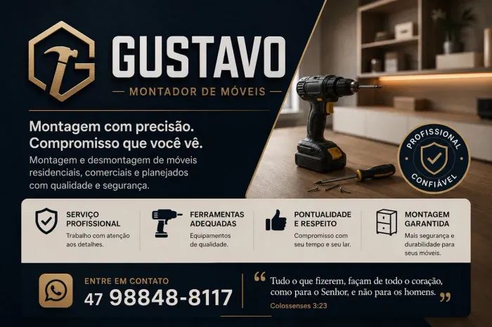 Seu móvel montado com qualidade, segurança e acabamento impecável.