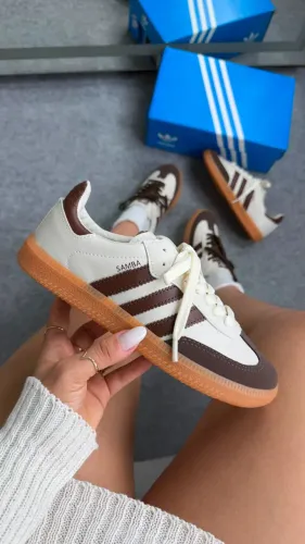 Tênis Casual Adidas Samba OG Feminino Premium (2 Pares de Cadarço) Off Café Entrega