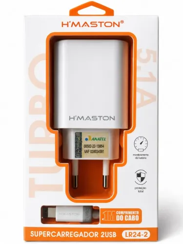 Carregador Turbo 5.1a H'maston Cabeça e cabo para Iphone