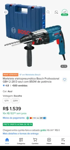 Martelete furadeira Bosch 3 kilos 