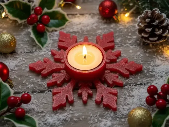 Porta Vela Castiçal De Natal Decorativo 3D Com LED