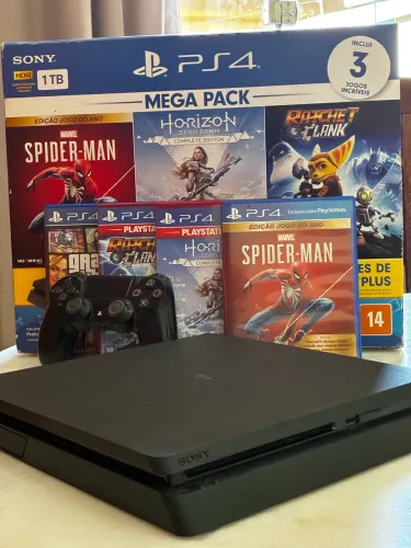 ? PS4 SLIM 1TB COMPLETO + 4 JOGOS FÍSICOS ? MEGA PACK ORIGINAL