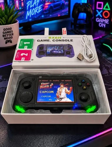 ? Console Portátil Retrô RX6H com Milhares de Jogos | Tela IPS 3.5" | Linux | Bateria Rec