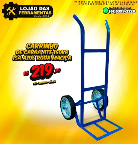Carrinho de Carga Até 150Kg 15A Azul Roda Maciça