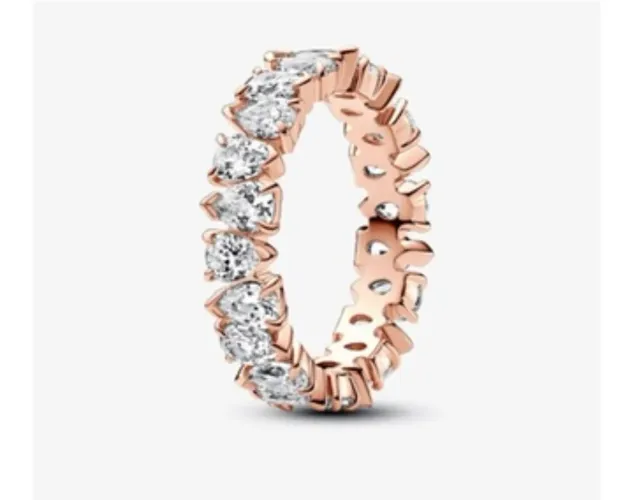Anel Pandora ouro rose aro alternado em pave