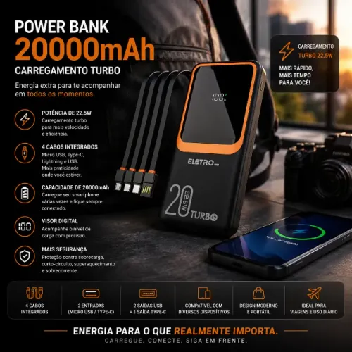POWER BANK 20000mAh CARREGAME (novo na caixa)NTO TURBO