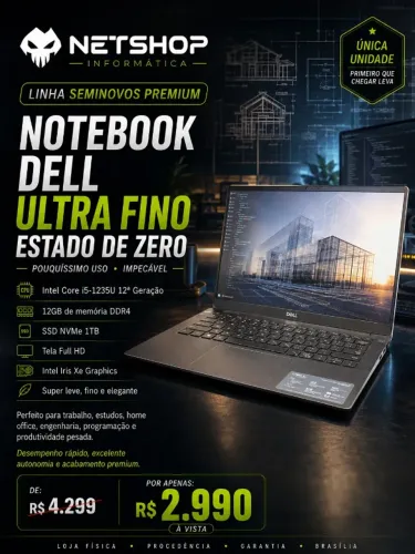 Notebook Dell Intel - Core i5 9ª Geração- SSD + GeForce GTX 1050 Ti