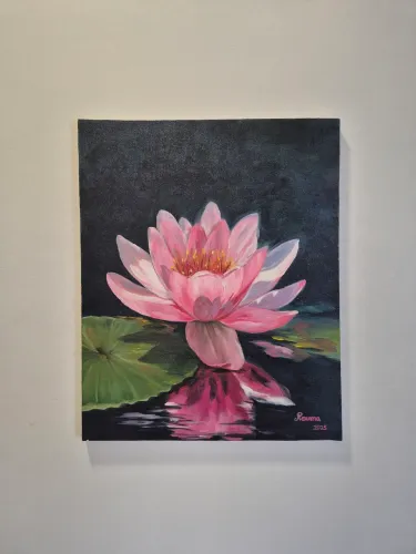 Pintura óleo sobre tela - Flor de Lótus 