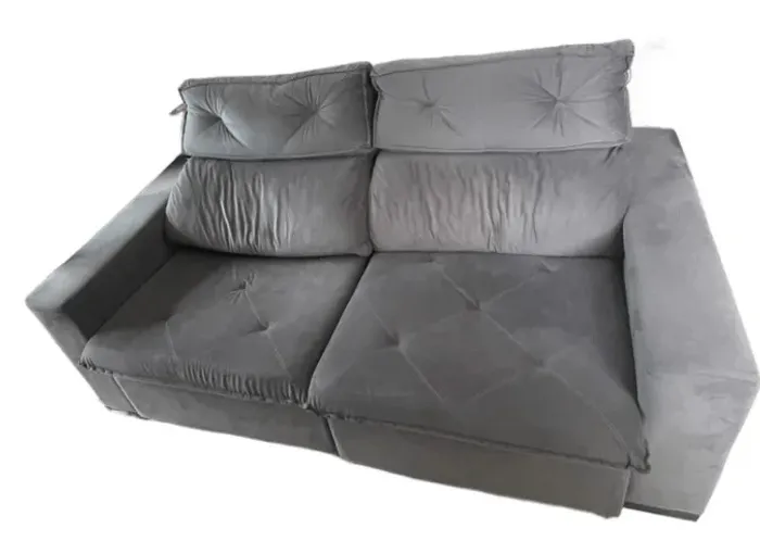 SOFA RETRATIL E RECLINAVEL 3 LUGARES SUEDE CINZA (Facil de Carregar, Cabe no Elevador)