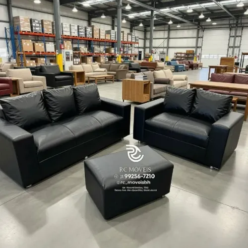 Conjunto Sofá 3 e 2 Lugares Puff Courino Marrom Claro D33 Aconchegante