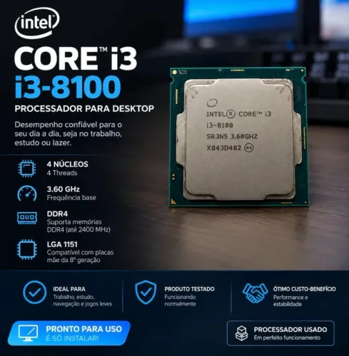 Intel Core i3-8100 3.6GHz 8ª Geração