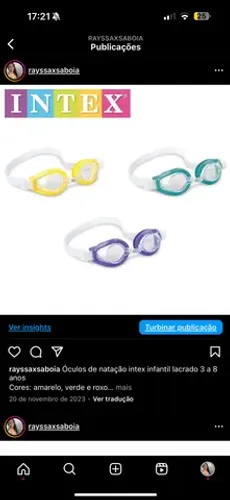 Óculos de natação intex infantil lacrado 3 a 8 anos Cores: amarelo, verde e roxo