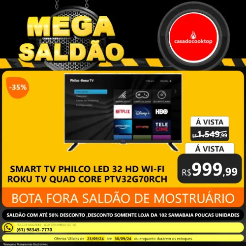 Smart tv philco led 32 hd wi-fi roku tv quad core ptv32g70rch