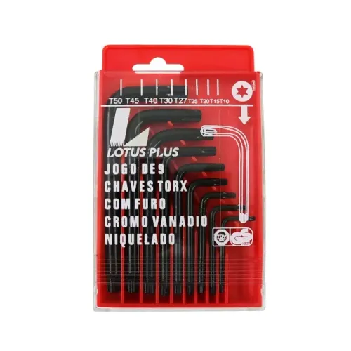 Jogo de Chave Torx Estrela com Furo T10 a T50 9 Peças Preto Lotus 5320