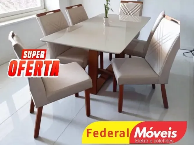 Mesa de Jantar 1,60x90cm c/ 6 Cadeiras Veludo (TEMOS CREDIÁRIO) 