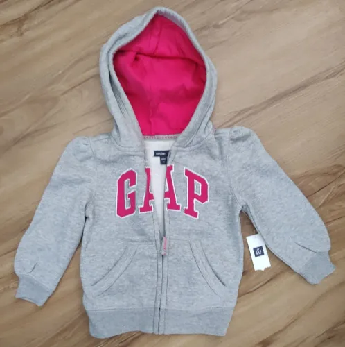 Casaco GAP Infantil Cinza e rosa com Capuz tam 2