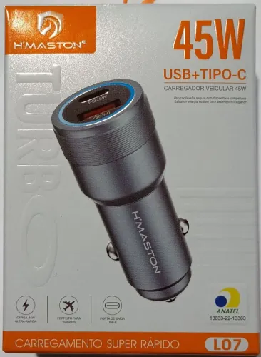 Carregador Veicular Turbo 45W PD Usb-C Hmaston Maxx PD ! Metal 