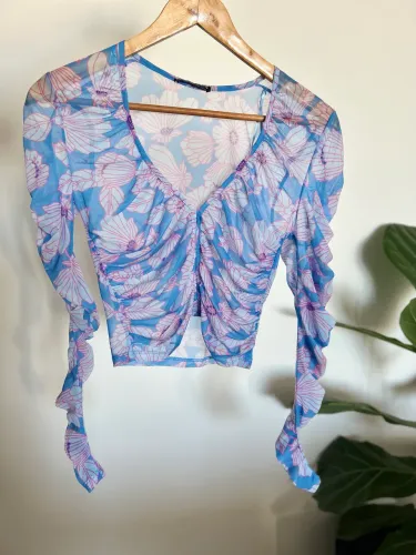 Blusa Zara Cropped Azul P de Tule