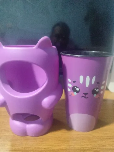 Kit Copo e Porta Copos Gatinho três carinhas