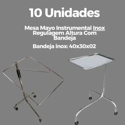Mesa Mayo Instrumental Inox Regulagem Altura Com Bandeja