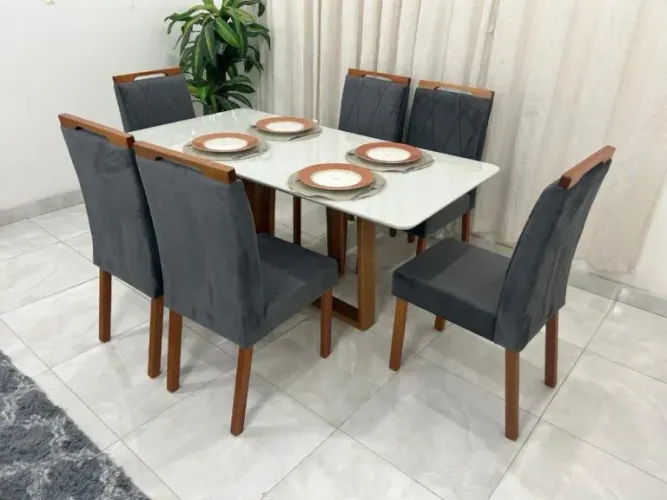 MESA SEIS CADEIRAS E BASE EM MADEIRA MACIÇA!! 625LO89