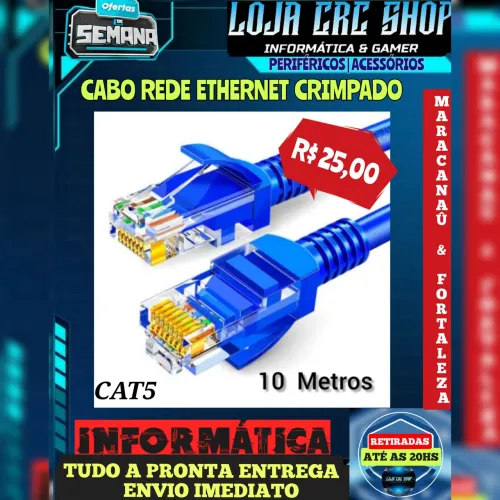 CRC Shop Informática - Cabo de Rede Ethernet 10 Metros CAT5 Crimpado No ponto de usar