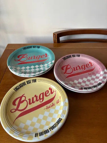 Kit Pratos Oxford Burger - Design Retrô | 6 Peças Coloridas