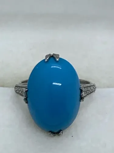 Anel vintage de prata com pedra azul aro 9 