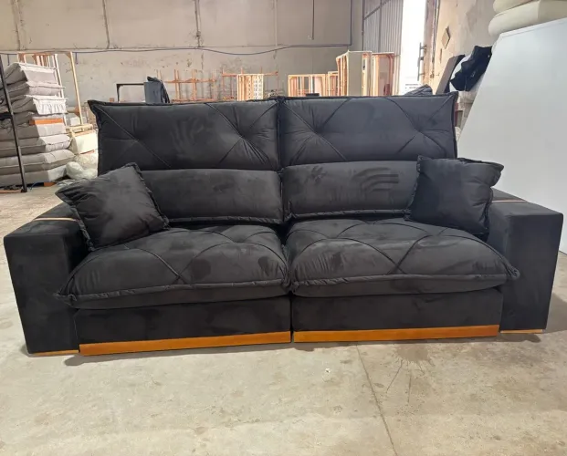 Sofá Retrátil e Reclinável Gran Bello Light 2,00 m Veludo Preto- Produto Novo